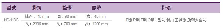 桿上安全帶HC-113C參數(shù)表